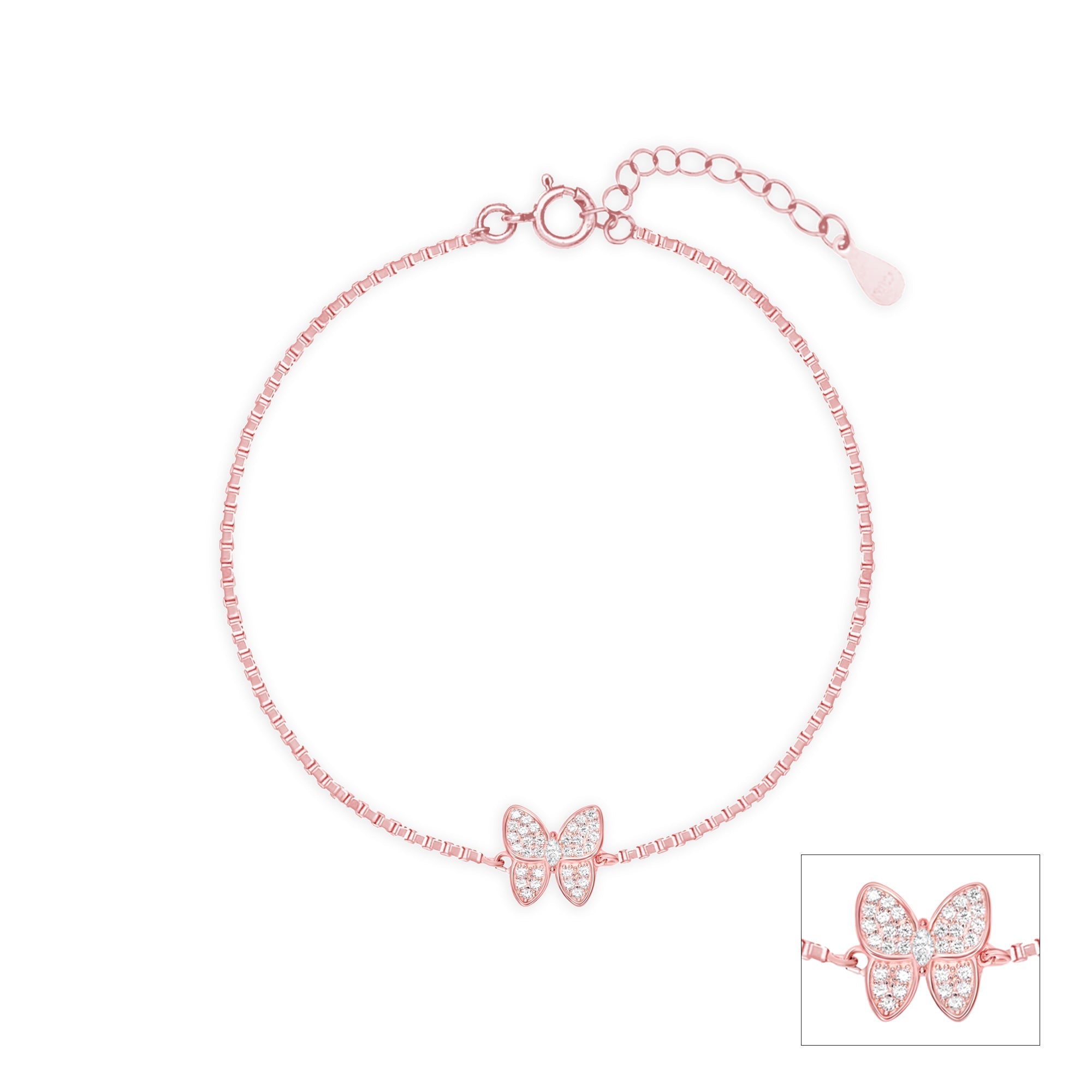 Butterfly CZ Silver Anklet