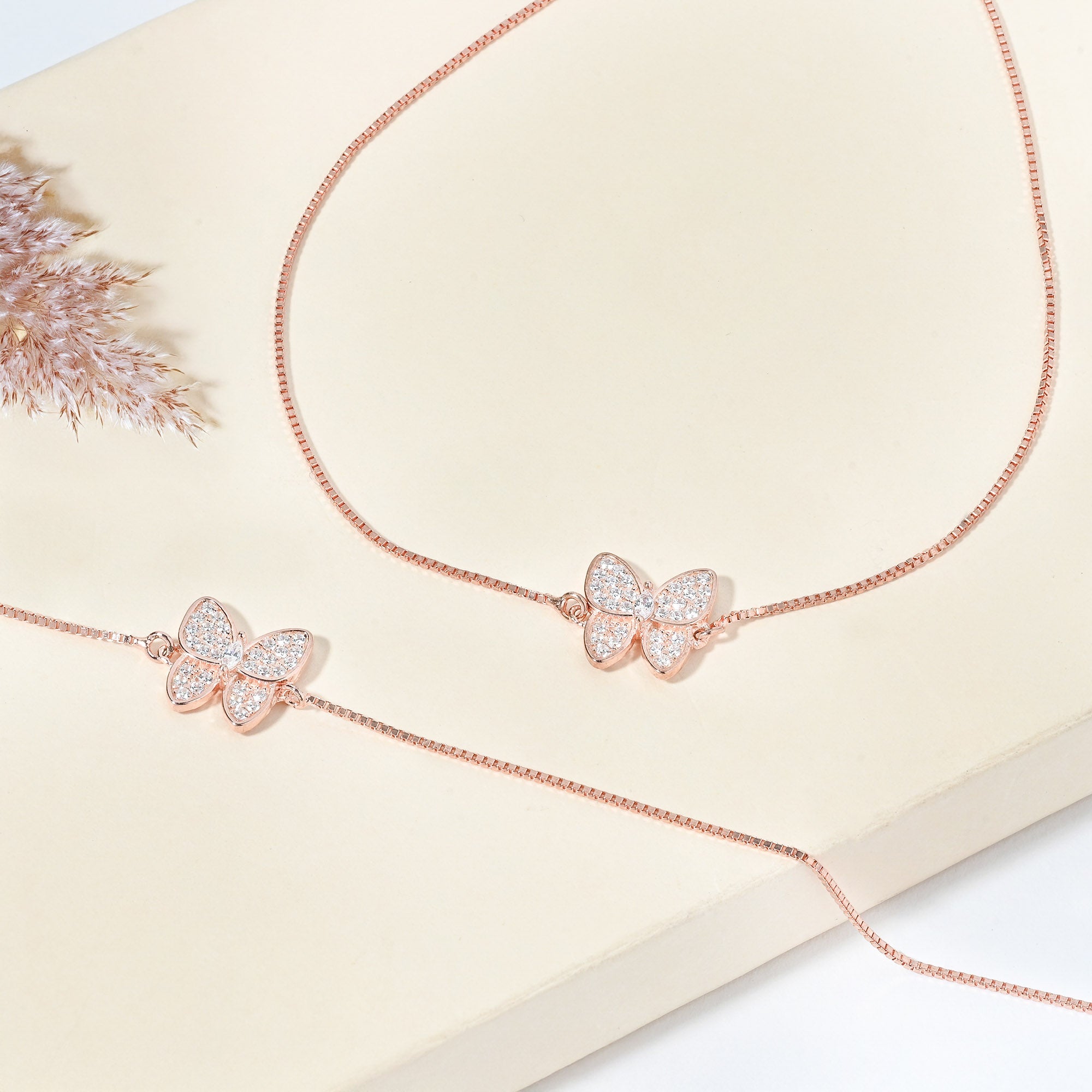 Butterfly CZ Silver Anklet