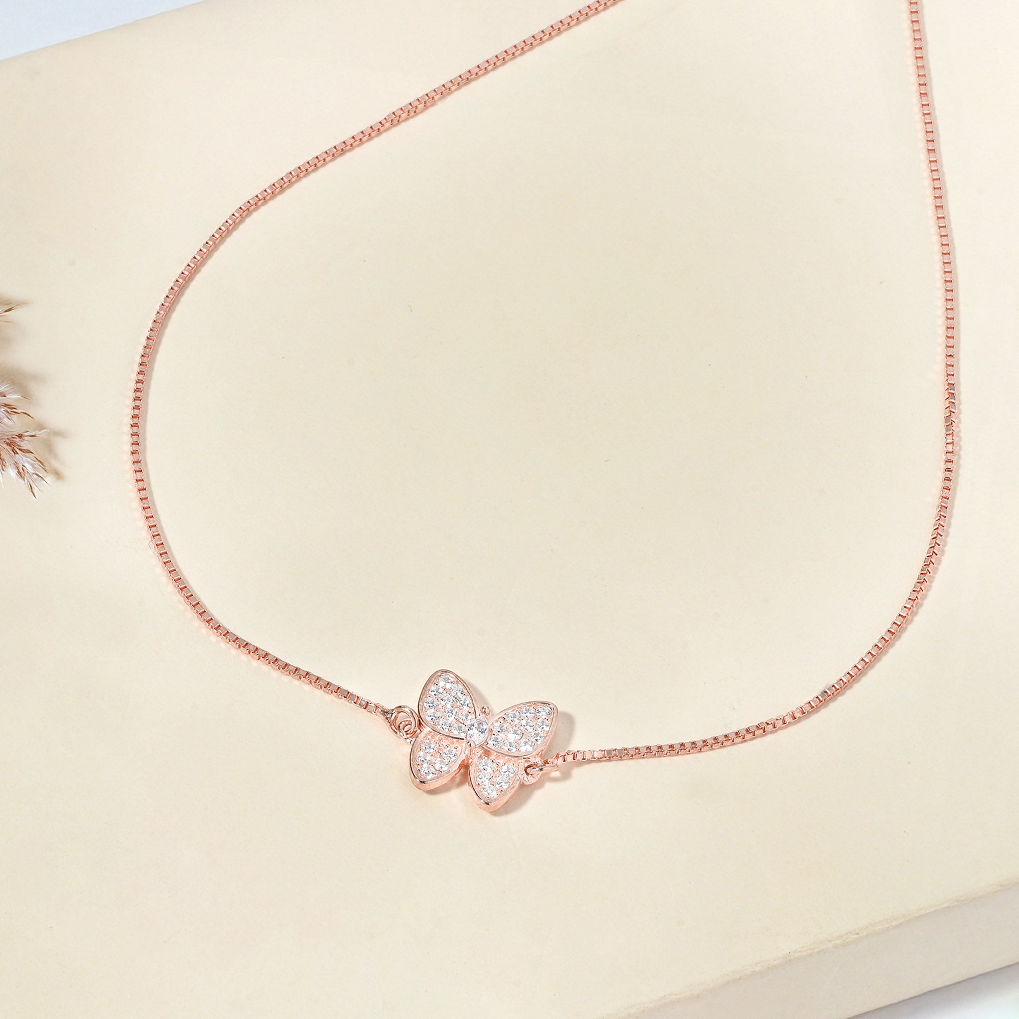Butterfly CZ Silver Anklet