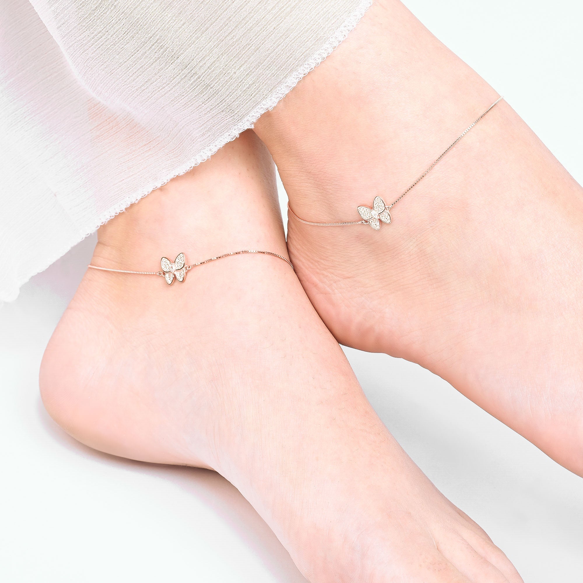 Butterfly CZ Silver Anklet