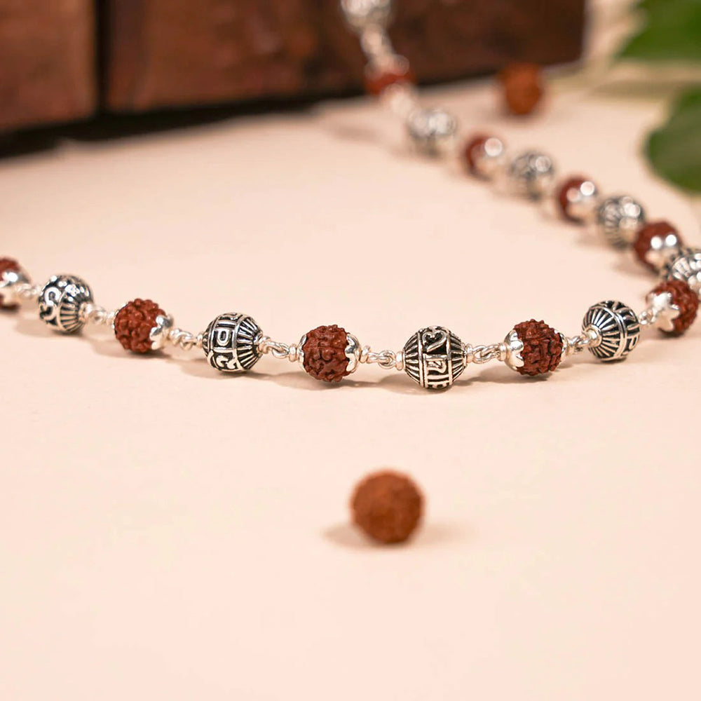 Beaded Rudraksha Silver Chain