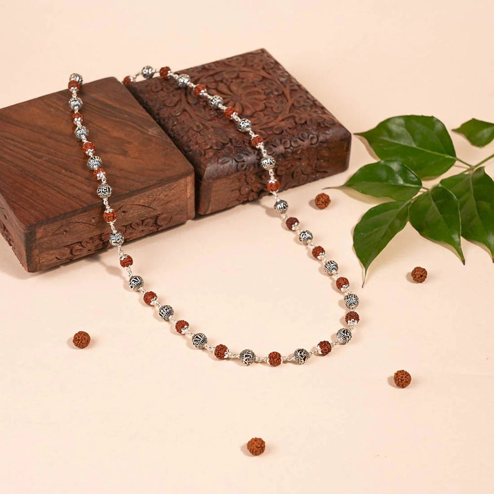 Beaded Rudraksha Silver Chain