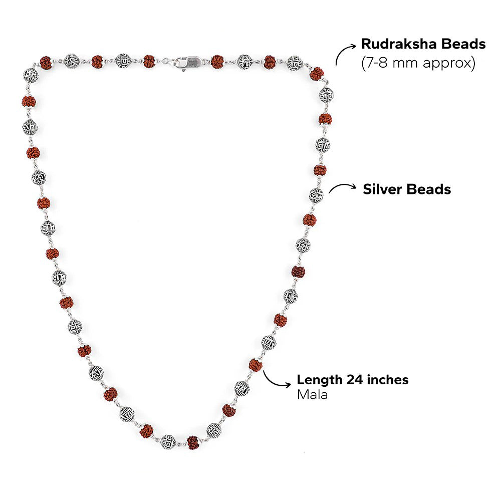 Beaded Rudraksha Silver Chain