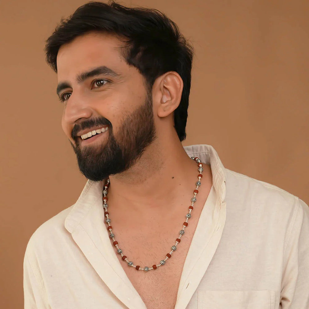 Beaded Rudraksha Silver Chain