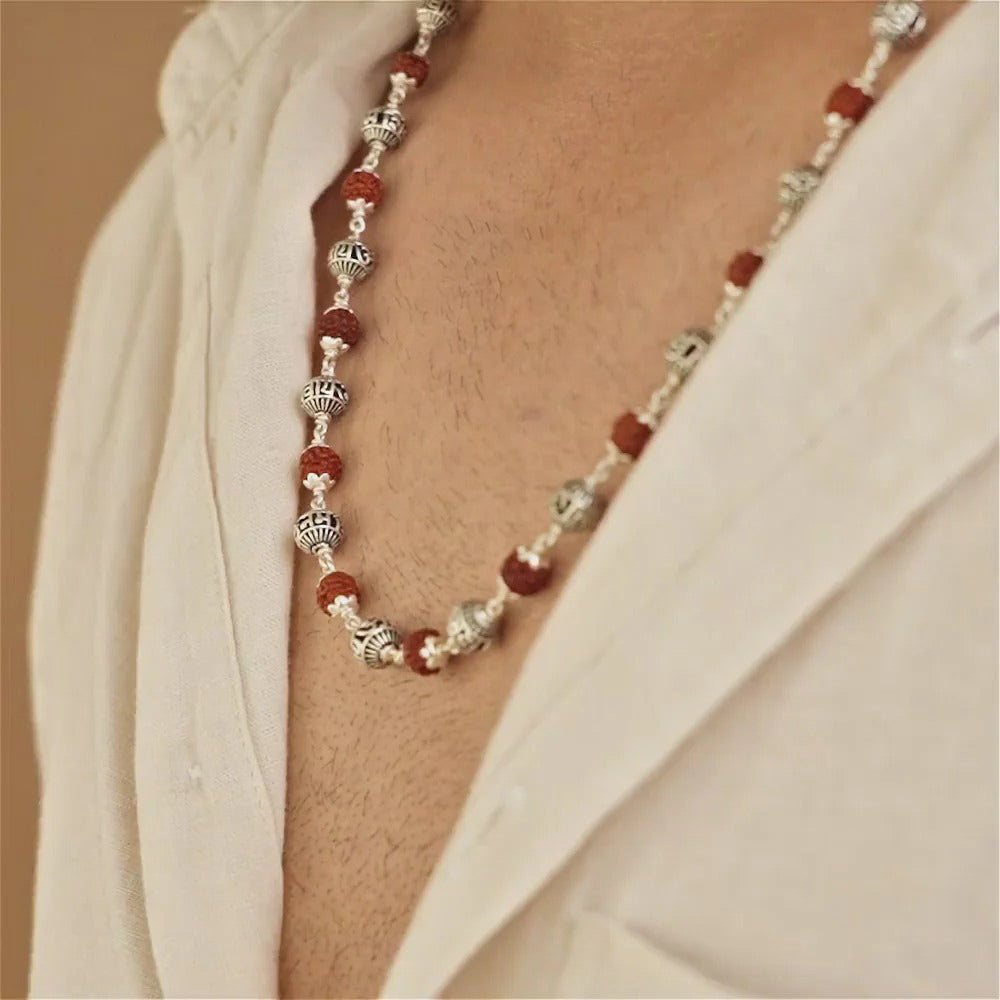 Beaded Rudraksha Silver Chain