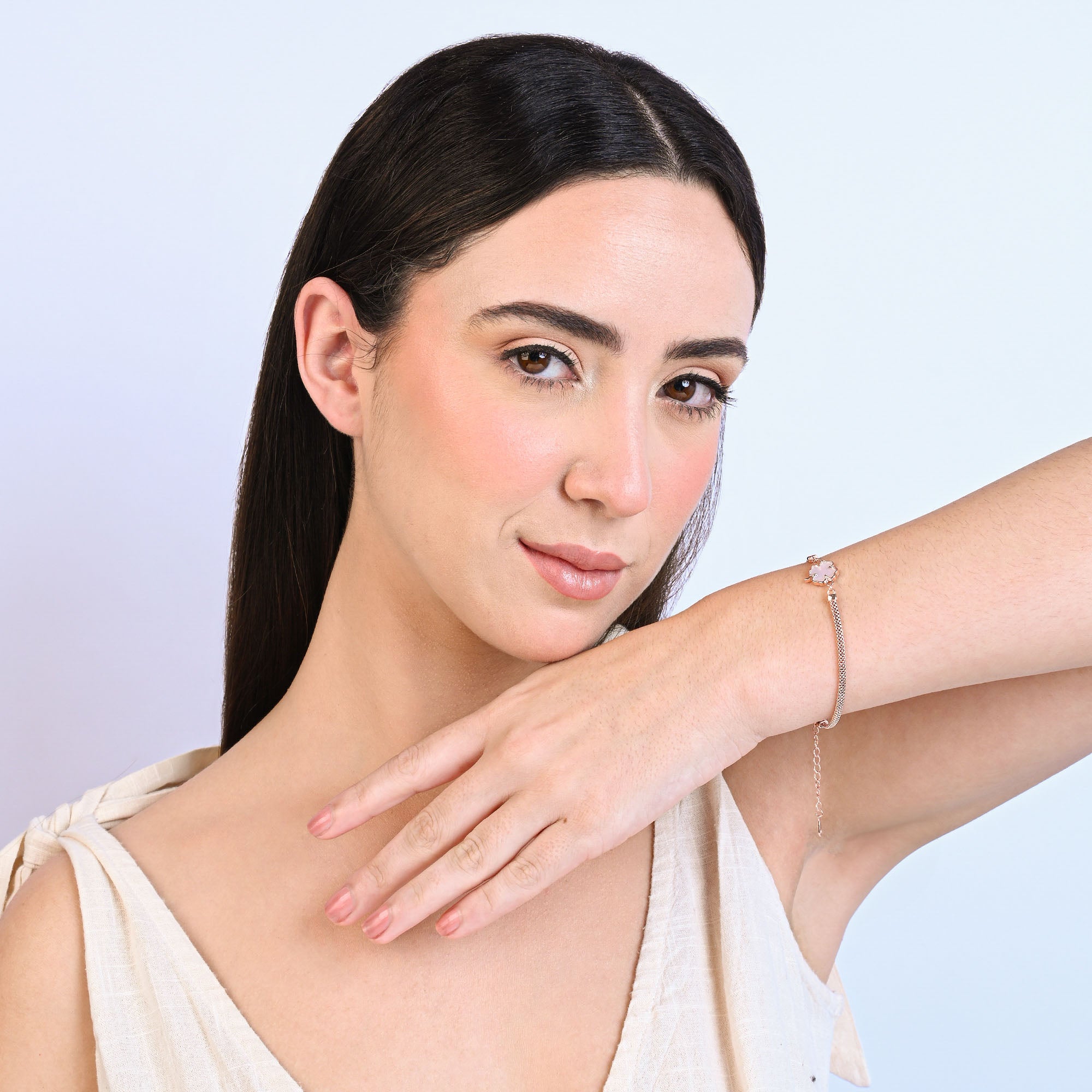 Clover Charm Mesh Silver Bracelet