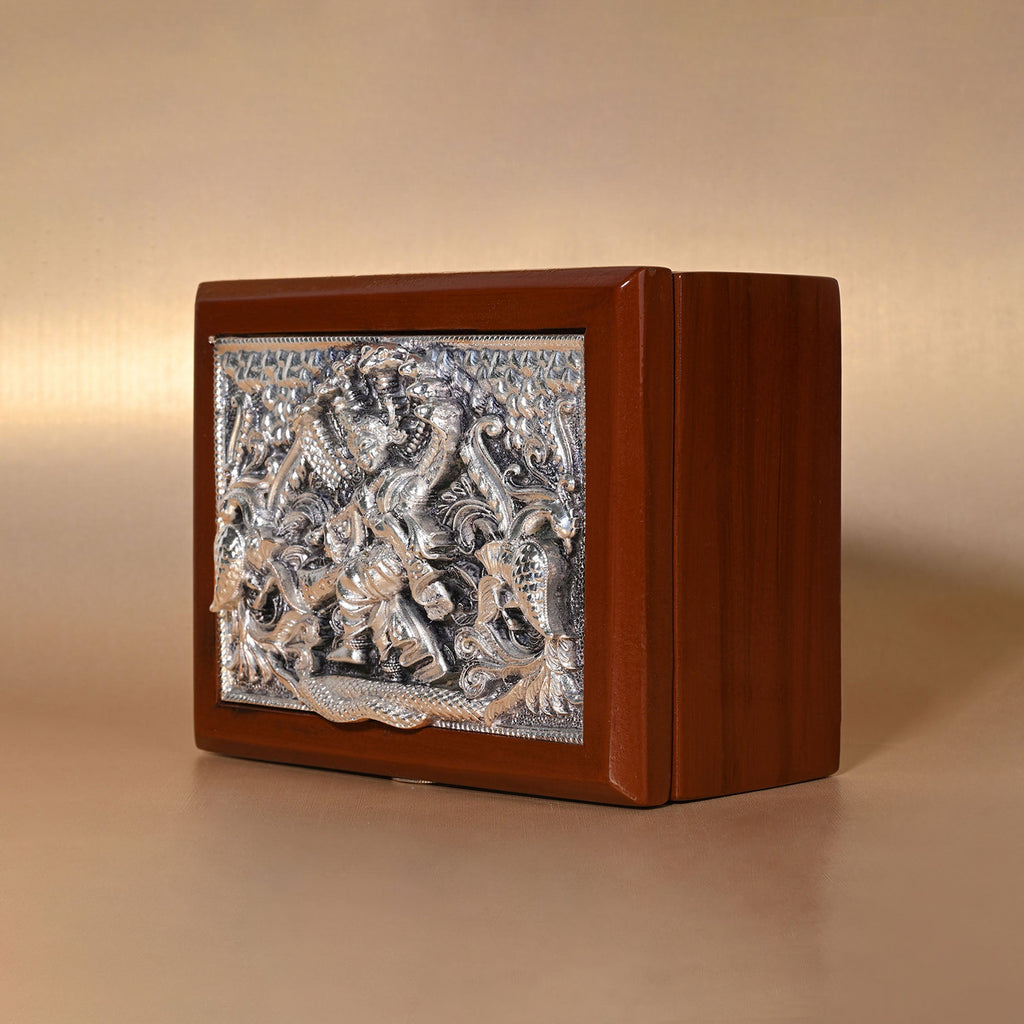 999 Silver Krishna Design Dry Fruit Gift Box