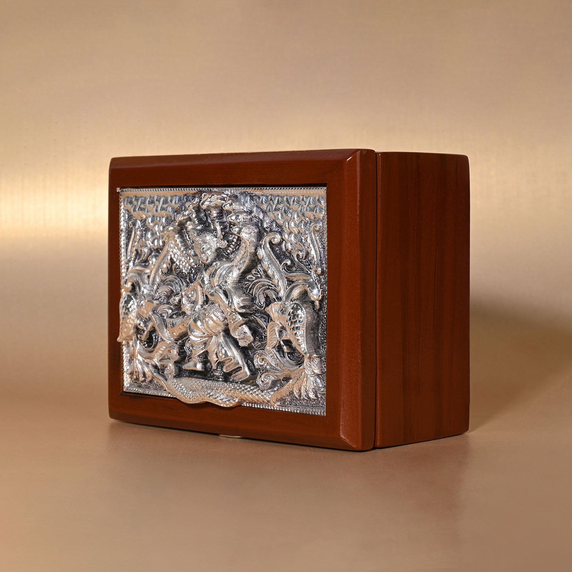 999 Silver Krishna Design Dry Fruit Gift Box