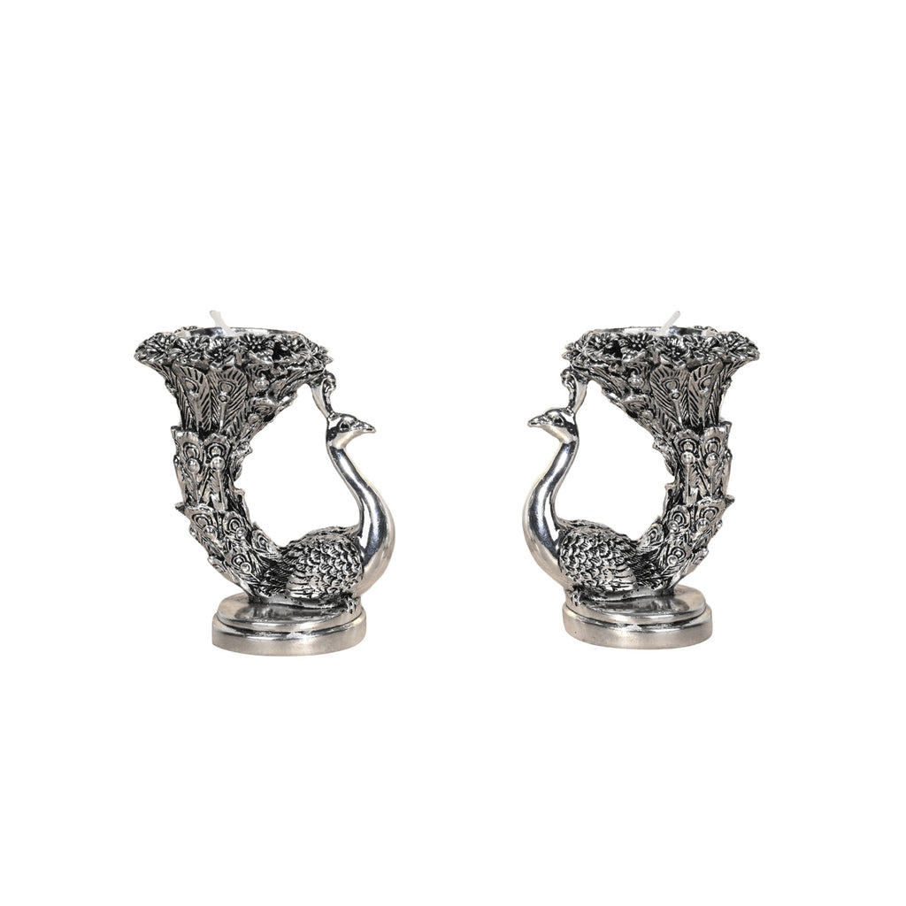 999 Silver Designer Peacock Candle Holder