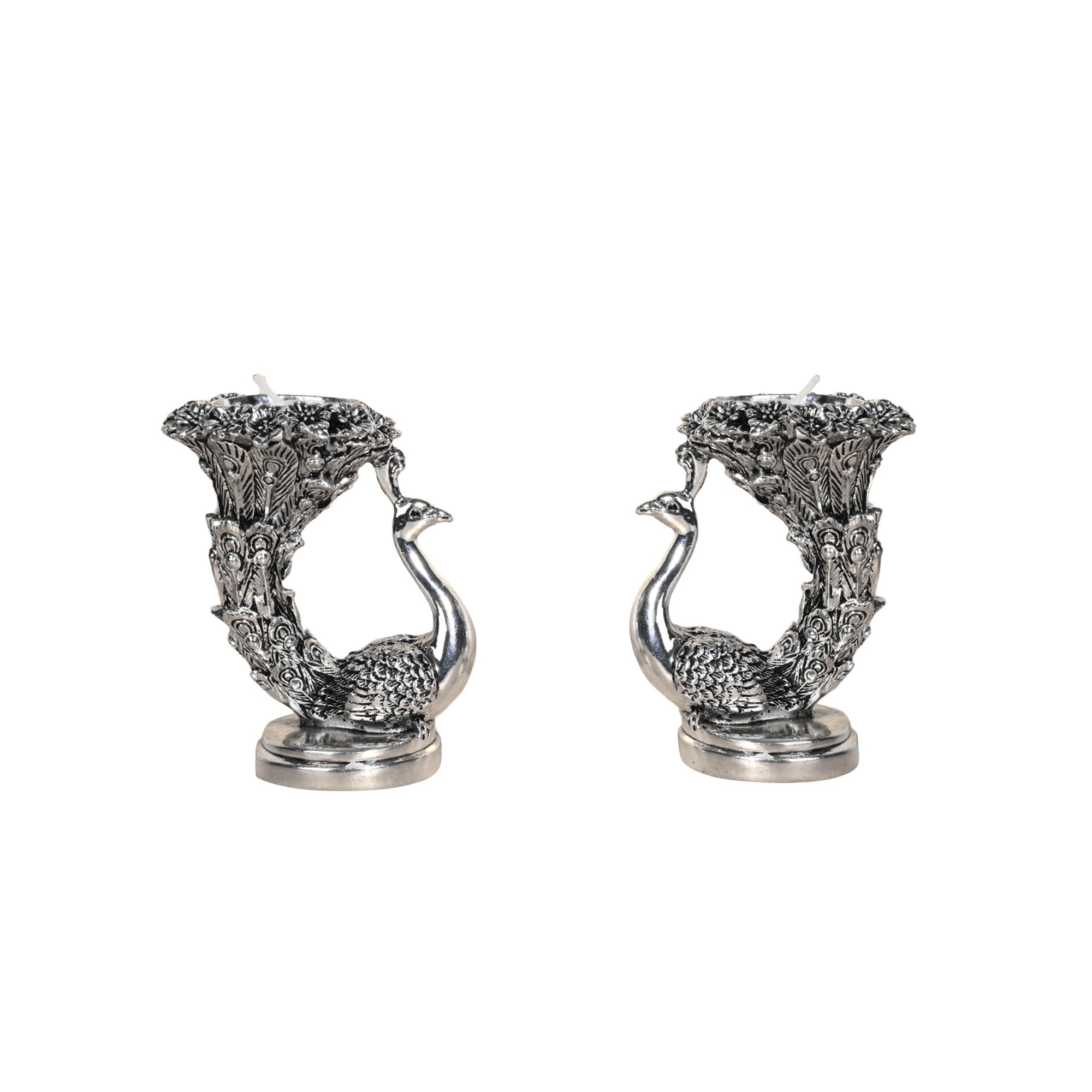 999 Silver Designer Peacock Candle Holder