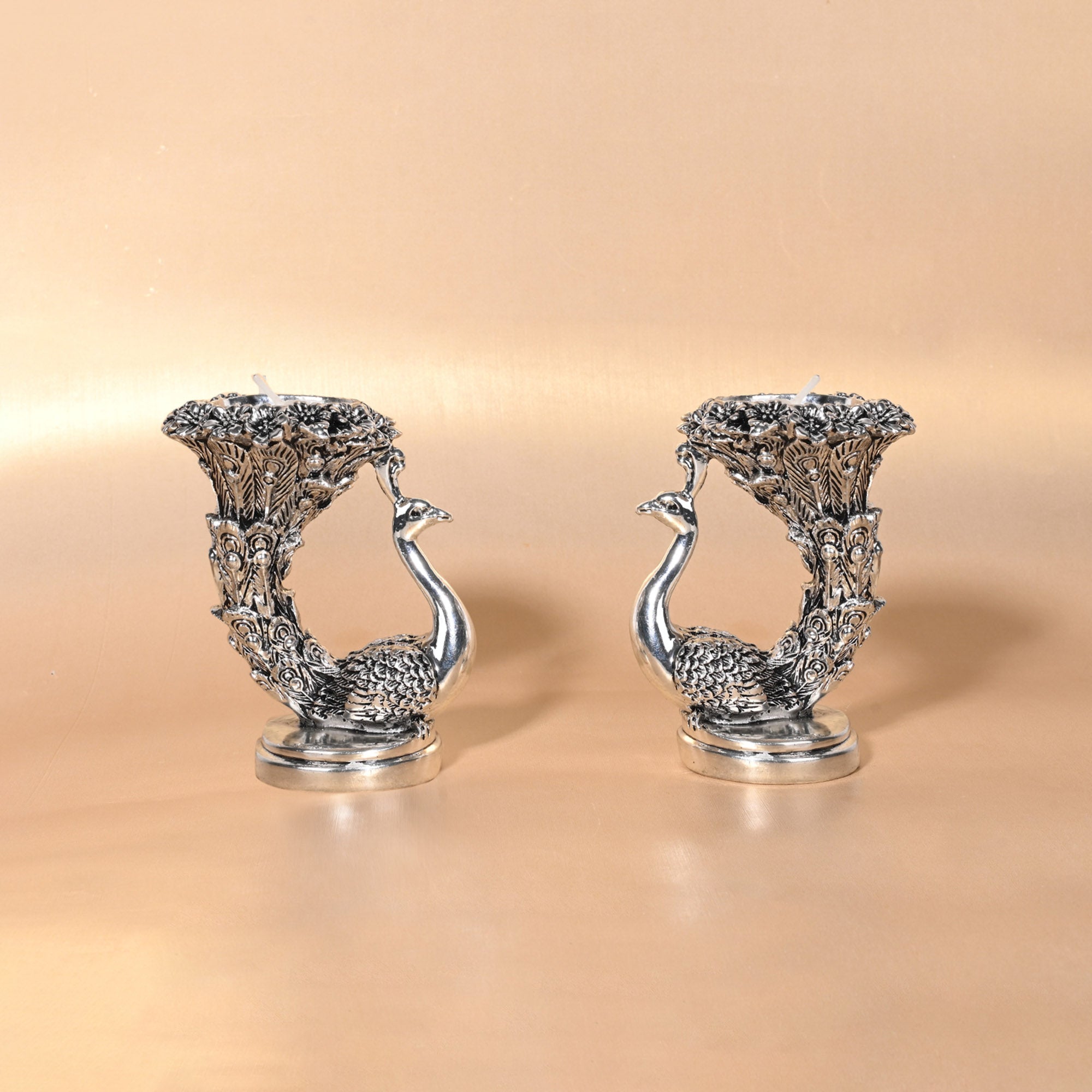 999 Silver Designer Peacock Candle Holder