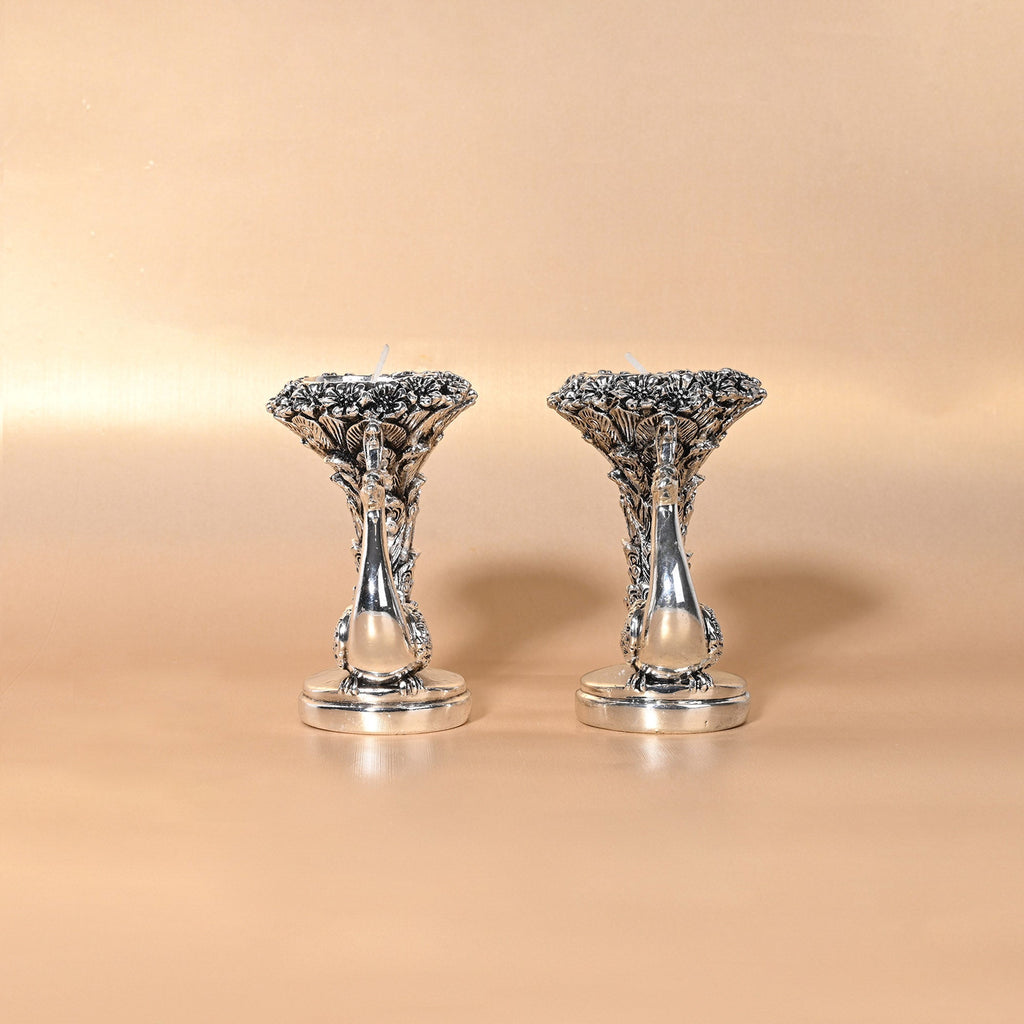 999 Silver Designer Peacock Candle Holder